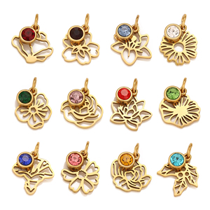 12 breloques fleurs pierres <span class=keywords><strong>de</strong></span> <span class=keywords><strong>naissance</strong></span> en acier inoxydable, pendentifs en cristal, breloques florales ajourées, colliers, fournitures <span class=keywords><strong>de</strong></span> fabrication <span class=keywords><strong>de</strong></span> bijoux DIY - Product Image 1