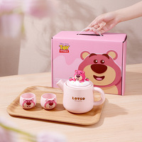 Service à thé en céramique Winnie l'ourson fraise, coffret cadeau pour une personne, théière et tasses avec séparation eau/thé