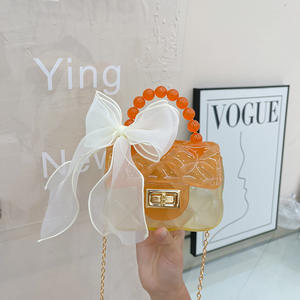 Neue Kinder MIni Jelly Bags Kleine Handtasche Geldbörse PVC Transparent Spleißen Farbe Perle Griff Handtaschen Kinder Umhängetaschen für Party - Product Image 6