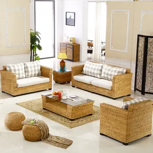 Kapalı Sunroom Doğal Rattan Seagrass Hasır Konservatuvar Mobilya avrupa tarzında oturma odası Setleri