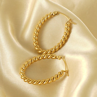 Boucles d'oreilles créoles ovales torsadées en acier inoxydable 304 plaqué or 18 carats sous vide, créoles texturées articulées 33x25mm, bijoux pour femmes, cadeaux