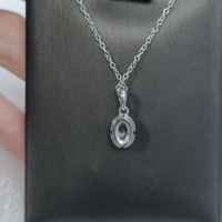 Collar de Lujo al por Mayor de Plata de Ley 925 con Zafiro Blanco de Corte Ovalado y Halo de Diamantes IJ Incrustados, Joyería de Regalo de Aniversario para Mujer