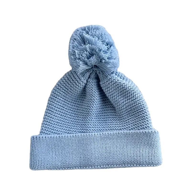 Custom Plain Newborn Hat Baby Poms Poms Knitted Beanie Hat