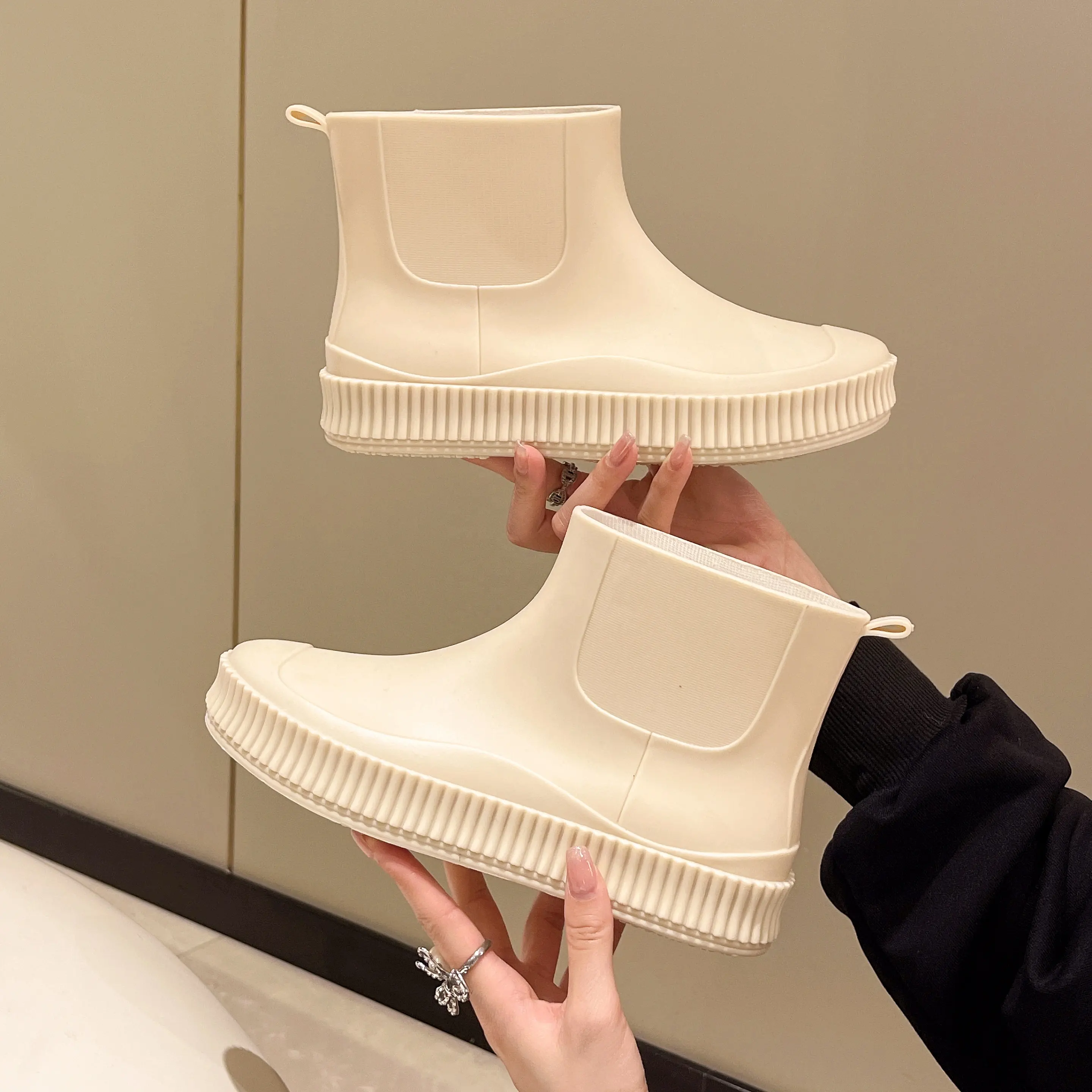 Ankle Waterproof Rubber Custom Industrial Beige Rain Boots For Girls Soft PVC Rain Boots