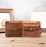 Dompet Pendek Kulit Asli Unisex NT008 Vintage Awet Tipis Sederhana Lapisan Pertama untuk Kaum Muda
