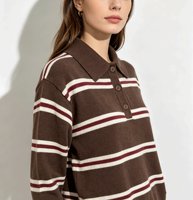 Pull en tricot rayé décontracté pour femmes, style preppy, manches longues, tricot doux