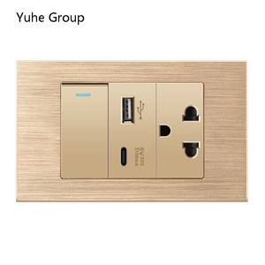 Enchufe de pared de aluminio cepillado gris, sin conexión a tierra, estándar tailandés, con interruptor, puerto USB tipo C para computadora. - Product Image 1