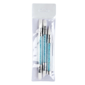 Lot de 3 pinceaux à ongles en silicone avec manche en strass bleus, pour détails et nail art, pour la conception de vernis gel - Product Image 6