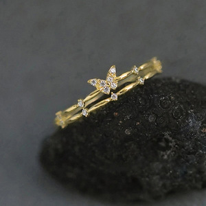 T0220 Anello da Donna in Oro Giallo con Diamanti, Design a Farfalla, Taglio Brillante Rotondo, Diamanti Naturali, Gioiello per Uso Quotidiano - Product Image 5