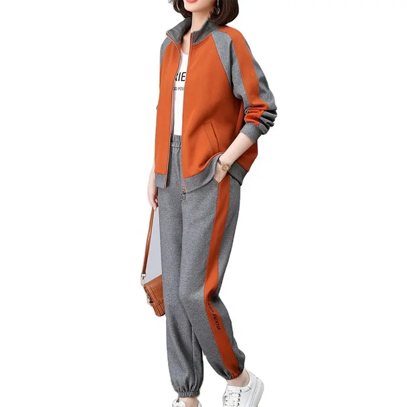 Traje deportivo para mujer 2024 moda empalme nueva marca de primavera y otoño ropa deportiva informal conjunto de dos piezas