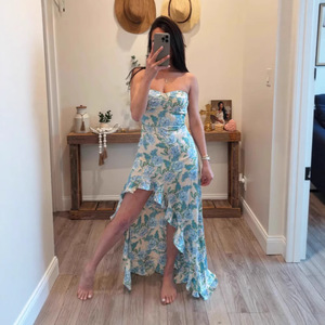 Vestido sin Tirantes con Estampado Floral, Diseño con Abertura en la Cintura, Vestido de Cóctel Transpirable, Moda Femenina Primavera 2025 - Product Image 1