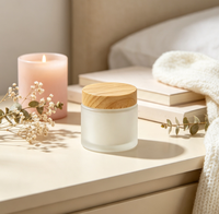 Pots en verre dépoli de 20-100g avec couvercles en bois, pots cosmétiques rechargeables pour crème visage et crème contour des yeux
