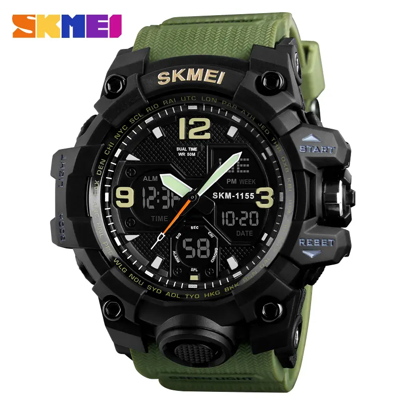 Skmei 1155B Nhà Máy Giá Bán Buôn Chronograph LED Không Thấm Nước Tùy Chỉnh Thương Hiệu Kỹ Thuật Số Xem Sport Cổ Tay Men Watch