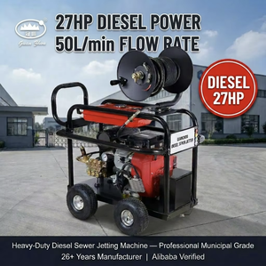 <span class=keywords><strong>Machine</strong></span> de nettoyage de canalisations à moteur diesel 27HP, 150 bars, 50 L/min, équipement de nettoyage de tuyaux à haut débit avec tuyau haute pression de 50 m - Product Image 3