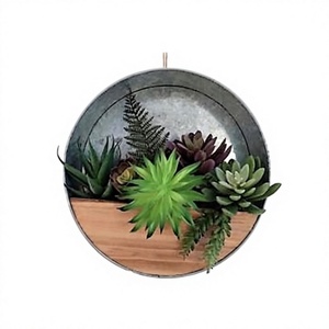 Home Garden Decor Luxury Metal Iron Planter <b>Pot</b> Round Shape Wall Mounted Galvanized & Wood Planter Flower <b>Pot</b> - Product Image 1