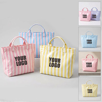 Tas Tote Kanvas Bergaris Cetak Huruf Besar Qetesh Grosir, Stylish untuk Kerja Sehari-hari, Aktivitas Luar Ruangan, Pantai Wanita, Logo Custom, Tahan Air