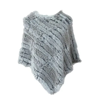 Vente chaude Style britannique Multiple Couleur Triangle Veste Poncho Fourrure Châle Tricot Chaud Lapin Col De Fourrure