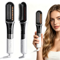 Brosse Lissante Chauffante Électrique en Céramique ODM/OEM avec Atomisation Thermique, Vente en Gros Usine, Hydratante, Ionique, Peigne à Lumière Rouge