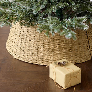 Gonna per Albero di Natale in Giunco Marino Intrecciata a Mano con Griglia Cava, Eco-Friendly, Fatta a Mano, con Base ad Anello Apribile Laterale, Minimalista Neutro - Product Image 1