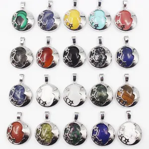 Natural Crystal Stone Necklace Silver Ornament Star Moon Wrapped Obsidian Agate Pendant for Ornaments