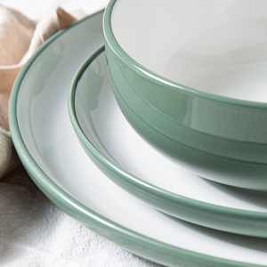 <span class=keywords><strong>Service</strong></span> de vaisselle en céramique classique, assiettes, bols et tasses en grès pour la famille, restaurant, fête, banquet, <span class=keywords><strong>service</strong></span> pour 4 personnes, <span class=keywords><strong>vert</strong></span> et blanc - Product Image 4