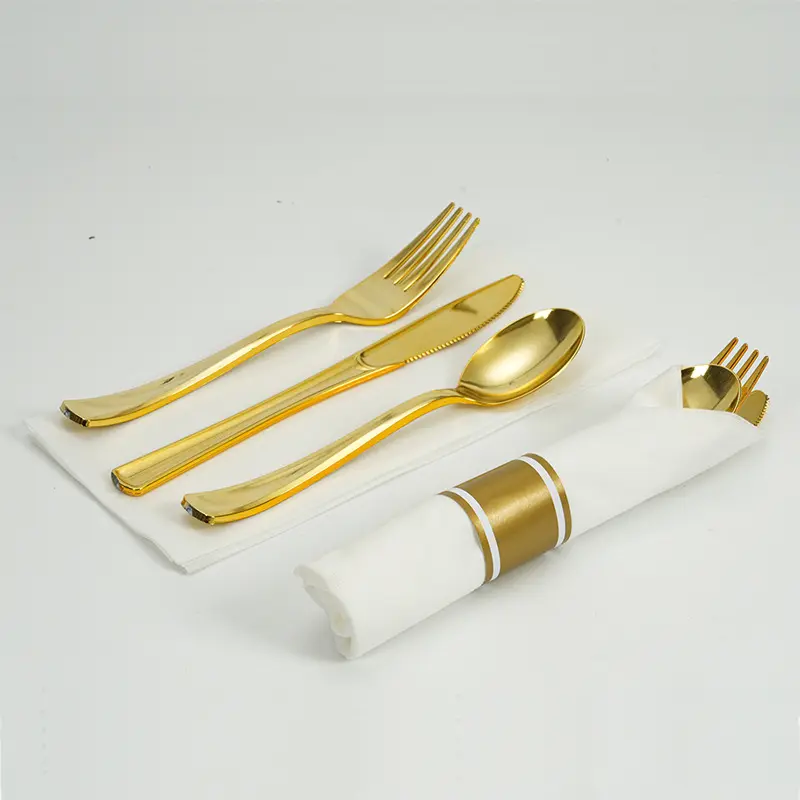 Grosir Restoran Takeaway pisau sekali pakai sendok garpu alat makan plastik dekorasi Tahun Baru Cina Lampu Led Alat makan emas