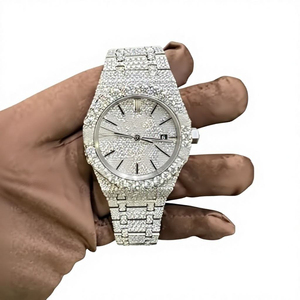 Montre mécanique pour homme Mossinate en acier inoxydable et moissanite avec cadran en verre, résistance à l'eau 10 bars, design Hip Hop Buss Down - Product Image 1