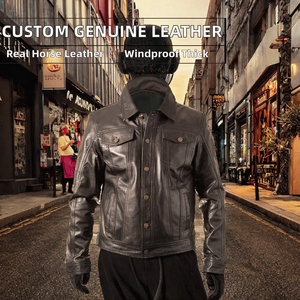 Customize Genuine Leather <b>Men's</b> Motorcycle <b>Casual</b> Washed Autumn Eco-Friendly Waterproof Thick Leather <b>Jacket</b> - Product Image 2