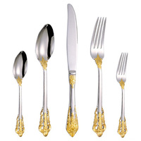 Ensemble de couverts vintage en acier inoxydable gaufré, or et argent, style occidental, couteau à steak et fourchette pour la restauration au Moyen-Orient