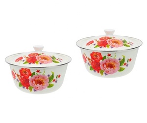 Conjunto de utensílios de mesa esmaltados para salada, tigela de esmalte para cozinha e utensílios de salada com tampa - Product Image 5