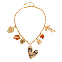 SUMMLY-Pendentif vintage en forme de cœur de tournesol imprimé léopard, collier à breloques en acier inoxydable plaqué or 18 carats, bijoux de mode