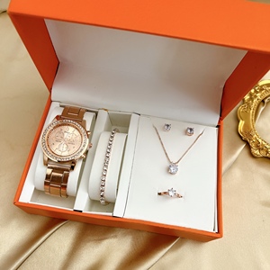 Luxury <strong>Gold</strong> Plated Quartz <strong>Watch</strong> &amp; Jewelry <strong>Set</strong> with Zircon Heart Crystal Necklace Earrings Bracelet-Women's Wedding Gift - Product Image 5