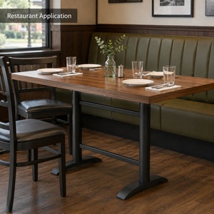 Pied de table de restaurant commercial en fonte noire mate, colonne en acier, tige filetée réglable, 14,5 kg, prix DDP USA - Product Image 2