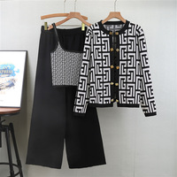 Ensemble décontracté trois pièces pour femme, exportation européenne, nouvelle mode automne, cardigan tricoté, caraco et pantalon ample à jambes larges 0551