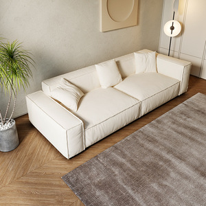 Canapé en cuir pleine fleur italien minimaliste, luxe léger, moderne, droit, carré, style bloc de tofu, pour salon - Product Image 1