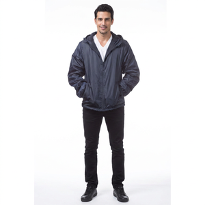 Finer Threads Men's Autumn Vintage Hooded Windbreaker Jacket with <b>Stand</b> Collar Nylon/Cotton Shell Lightweight Design - Product Image 1