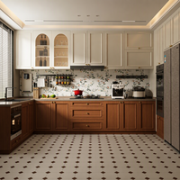 Meuble de cuisine modulaire sur mesure avec étagère ouverte LED, plateau en marbre artificiel, finition laquée, design moderne écologique, conception 3D