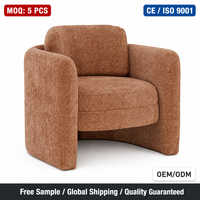 Fauteuil lounge en chenille moutarde, fauteuil d'appoint moderne et contemporain, base rembourrée, accoudoirs en dalle, pour salon, personnalisable OEM ODM