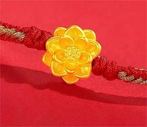 Xinfly Pure Real 24k Gold <b>Bracelet</b> Fine Jewelry <b>Red</b> Rope String Women Lotus Charm Pendant <b>Bracelets</b> - Product Image 3