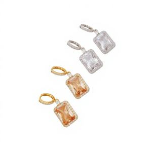 Pendientes de Aro Colgantes con Circonita Cúbica de Corte Esmeralda para Mujer, Bañados en Rodio, de Latón, Clásicos, Ideales para Bodas, Compromisos, Fiestas y Regalos - ¡Gran Oferta! - Product Image 1
