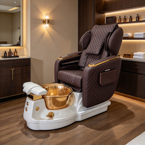 Fauteuil de pédicure électrique de luxe marron doré avec massage et fonction inclinable, avec bassin en céramique doré pour salon de manucure - Product Image 2