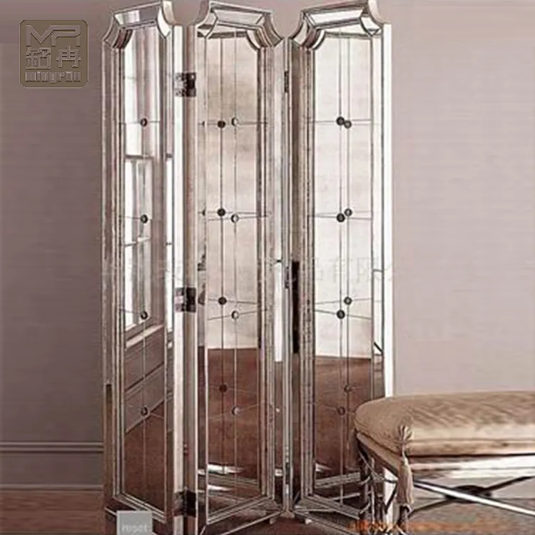 Mirrored 3 Folding Screen Divider Mirrored Decorative Stand Panel