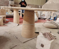 Table de base sur pied Marbre poli/aiguisé Beige travertin ensemble de Table d'assise 72 ''grande Table à manger ronde à tambour à jambe centrale 2023
