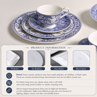 Service de table en céramique bleu vintage de luxe à motif floral festonné, assiettes et bols en porcelaine française embossée, résistant au micro-ondes