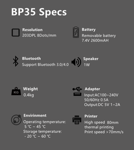 2025 ATP bp35 kho 80 mét di động xách tay Máy in hóa đơn nhiệt 3-inch 203dpi BT giao diện không dây cho <span class=keywords><strong>POS</strong></span> bán lẻ khách sạn - Product Image 5