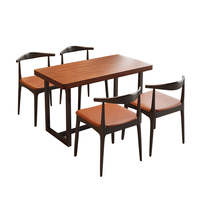Ensemble table et chaises de restaurant BBQ de style moderne, table à manger en bois massif, chaise de loisirs en fer forgé, écologique, durable, centre commercial