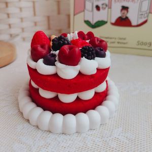2026 New Desgin Handmade <b>Large</b> 2 Tier Cake Red Chocolate Cookies Sakura Fruit Scented Cake <b>Candles</b> for Luxury Gifts Decoration - Product Image 4