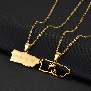 Collana con Ciondolo Mappa di Porto Rico e Maschera con Palma <span class=keywords><strong>da</strong></span> Cocco per Donne e Ragazze, Base in Acciaio Inossidabile, Gioielli Etnici PR # 572962 - Product Image 4