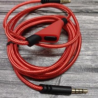 Kabel Audio Kepang Senyap untuk Headset Gaming Astro A10 A30 A40 A40TR A50 dengan Tombol 2 Meter Anyaman Merah 3.5mm