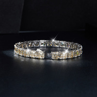 Bracelet en argent rhodié 925 avec moissanite naturelle couleur champagne taille tour de 5,5 mm, sertie griffe, style hip-hop tendance